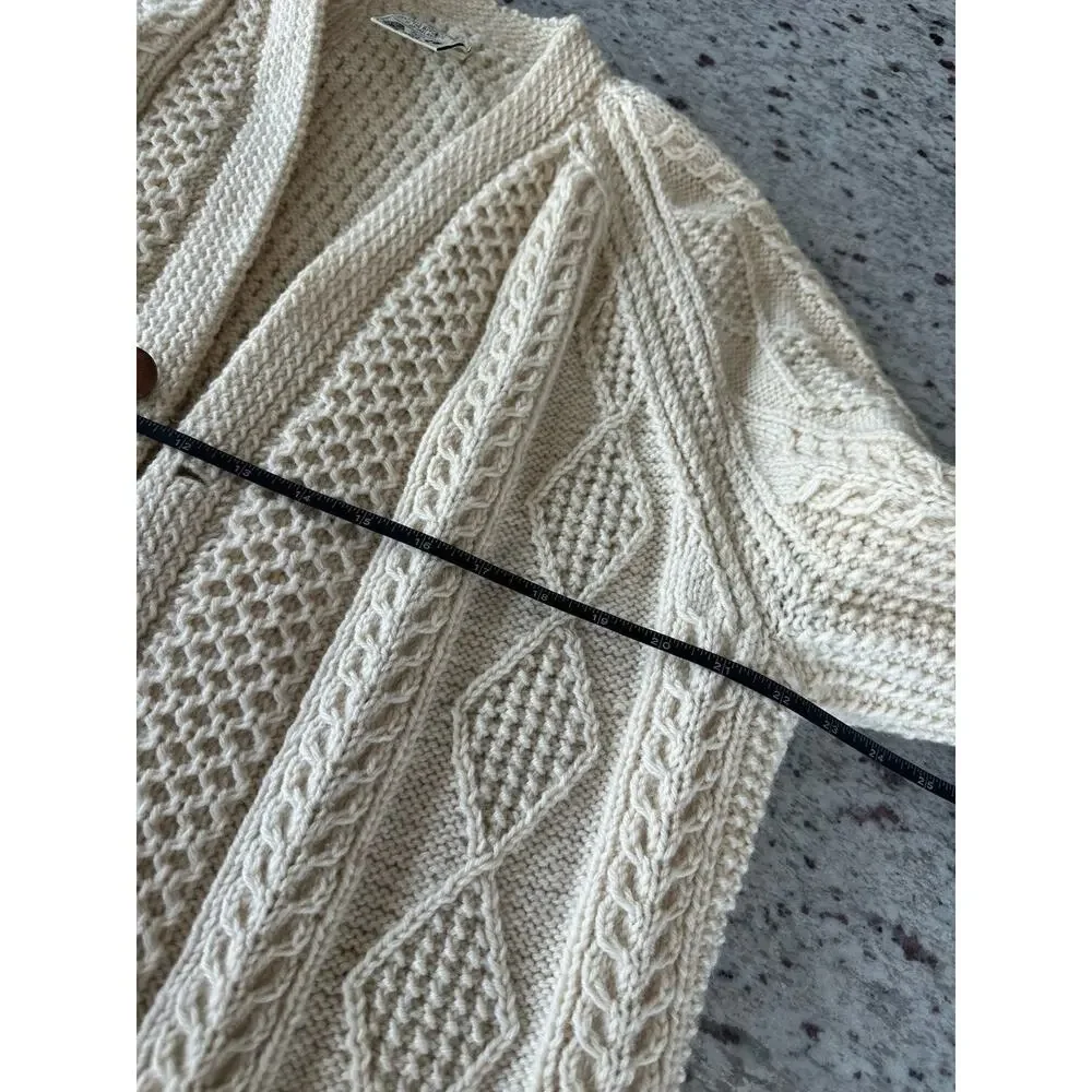 Vintage Mary Smith Design Ivory Wool Knit Aran Cable V-Neck Button Pockets Sz 8 - Picture 4 of 6